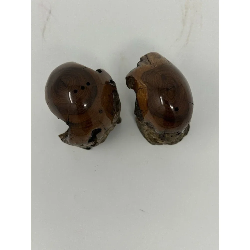 Handmade Live-Edge Wood Salt & Pepper Shakers 2pc Brown/Black Small 4in